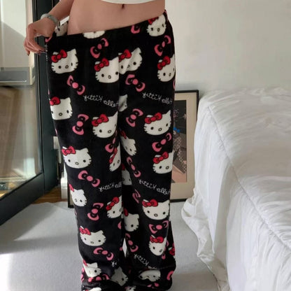 Calça de Pijama Hello Kitty Y2K Sanrio Anime Feminina Calças de Pijama Desenho Animado Moda Roupa de Dormir Calças de Lazer Roupa de Casa