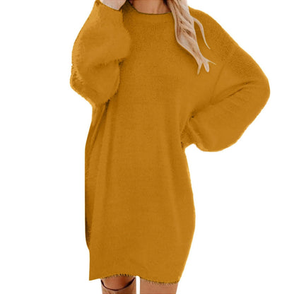 Women Winter Sweater Knit Crewneck Warm Long Sleeve O-Neck Casual Sweatshirts Dress Solid Color Oversized Basic Ladies Cloth