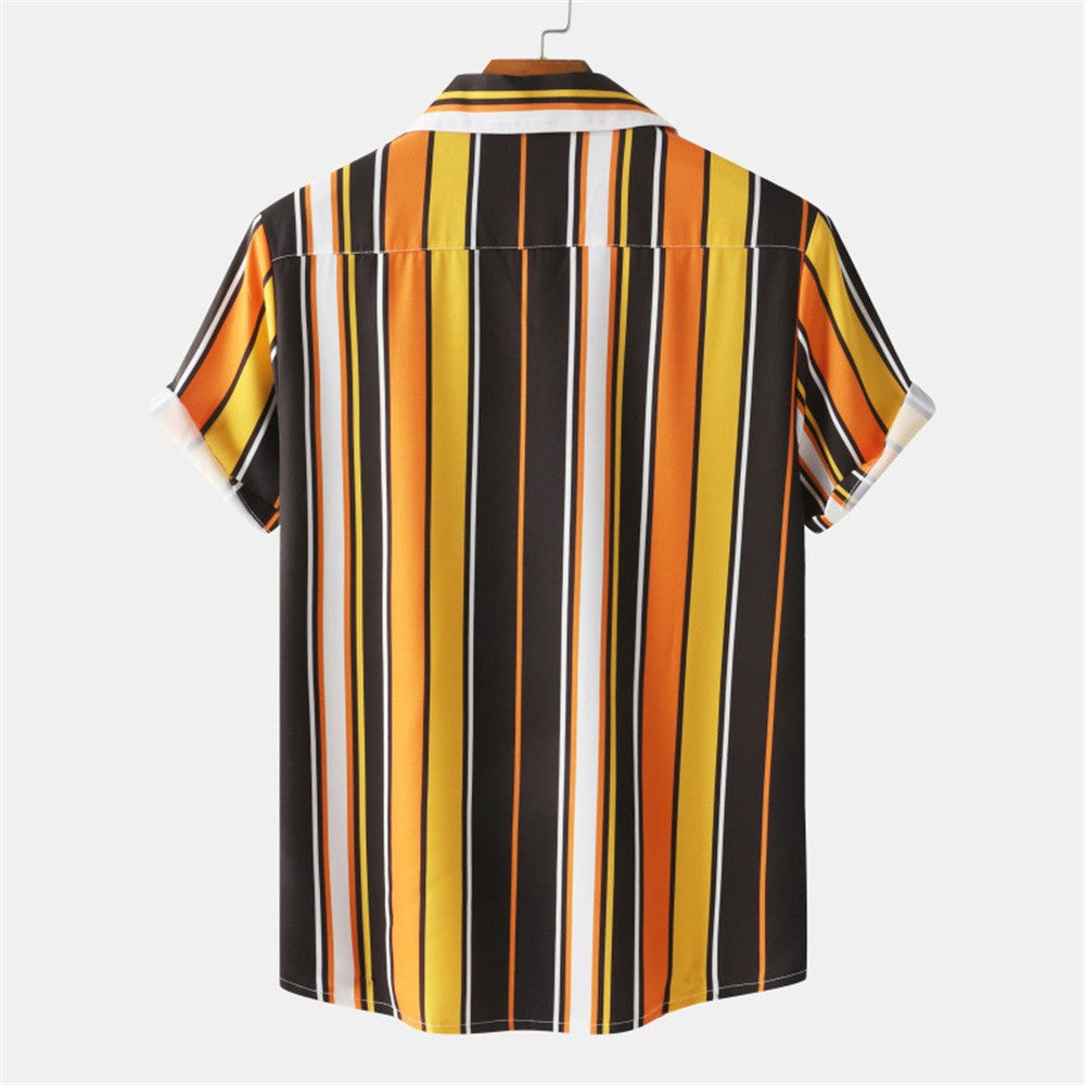Summer Men Stripe Casual Shirts Hawaiian Beachwear Streetwear Fashion 3d Print Short Sleeve Holiday Imported Clothing Floral