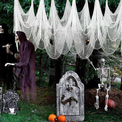 Decorações de Gaze Horripilantes de Halloween para Casa Assombrada com Teia de Aranha Preta Manchada de Sangue para Interiores Assustadoras para Pendurar no Corredor