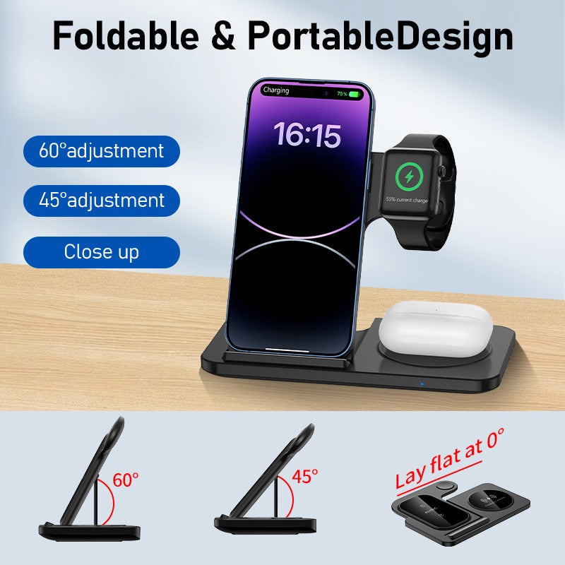 Base Carregadora Sem Fio Rápida 300W Dobrável para iPhone 16 15 14 13 12 Pro Max Apple Watch Airpods