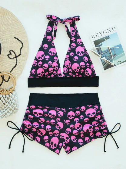 Conservative Skull Print Bikini Women's Swimsuit Flat Briefs New Arrival Swimwear from Mainland China Female Fashionable