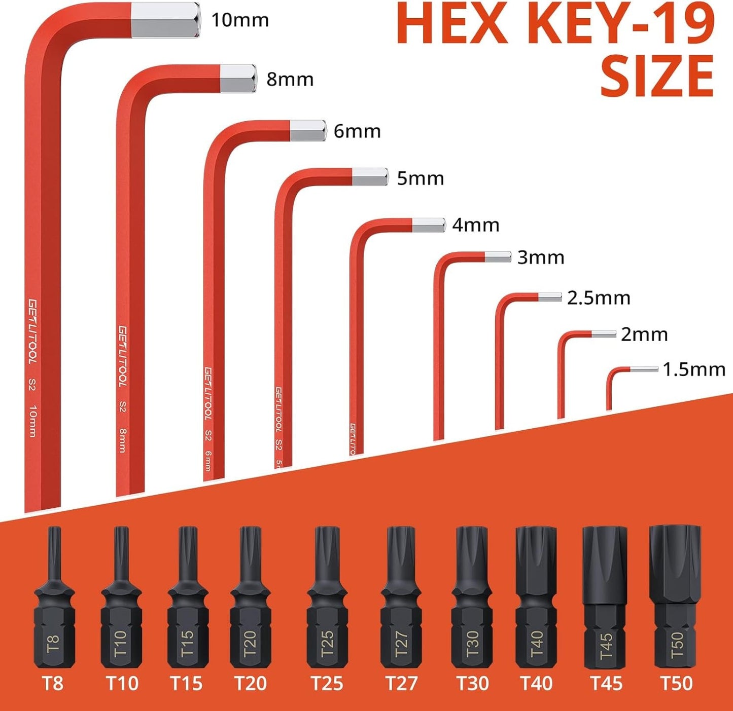 Jogo de Chaves Allen de 9 Peças com Pontas Torx T8-T50 e 1.5-10mm, Jogo de Chaves Hexagonais com Ponta Esférica em Aço S2 Inclui Adaptador para Manutenção de Máquinas