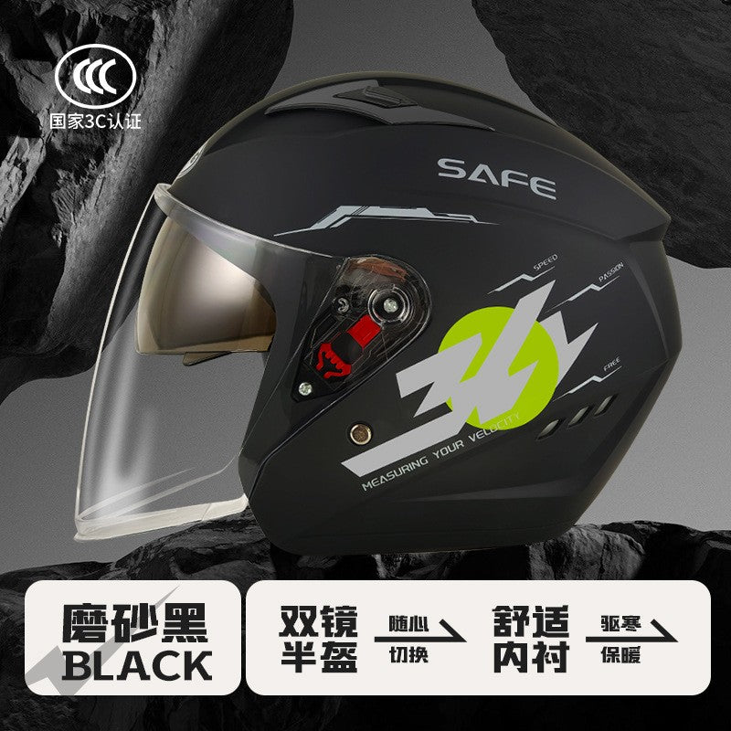 Capacete de 58-62cm para Moto de Inverno Térmico, Carro Elétrico, Feminino e Masculino, Com Lente Dupla e Uso nas Quatro Estações