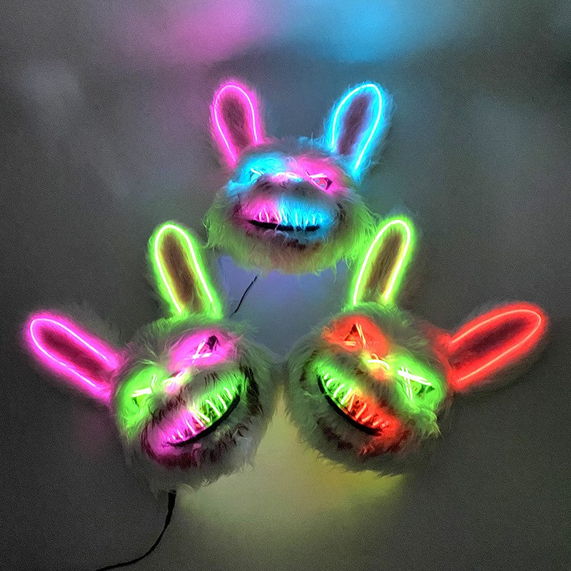 Novelty LED Bloody Furry Bunny Rabbit Bear Mask Realistic Scary Horror Killer Adult Masquerade Cosplay Costume Accessory