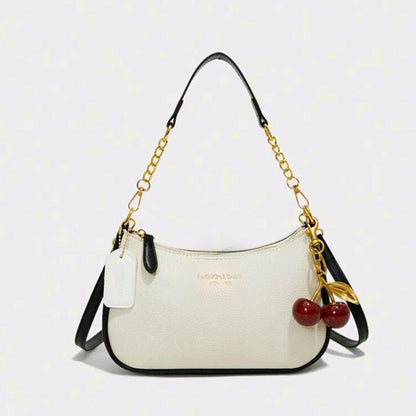 Cherry Pendant Shoulder Bag Women Light Luxury New High-end Women's Bag Soft Lychee Pattern Underarm Bag Casual Dumpling Bag