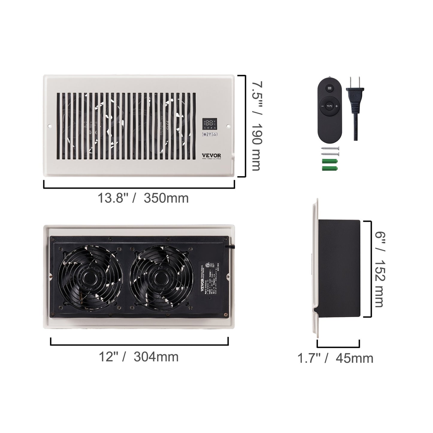 SucceBuy Booster Fan 4x12in Duct Fan 100CFM 10 Adjustable Speeds with LCD Smart Controller for Wall and Floor