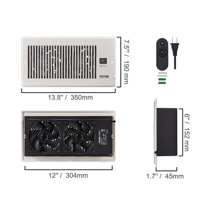 SucceBuy Booster Fan 4x12in Duct Fan 100CFM 10 Adjustable Speeds with LCD Smart Controller for Wall and Floor