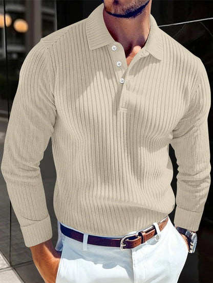 New Light Luxury Light Business Mature Casual Men Sports Retro Style Striped Fashion Men Outdoor Long Sleeve POLO Shirt