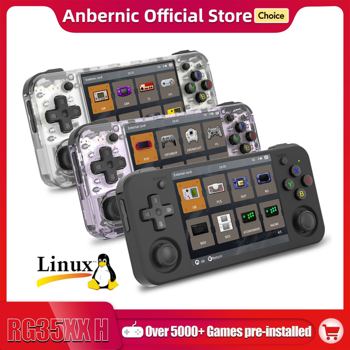 Anbernic RG35XX H Hand-held Consoles For Playing Video Games 3.5-inch IPS 640*480 Screen Retro Game Player 3300 mAh 5000+ Games