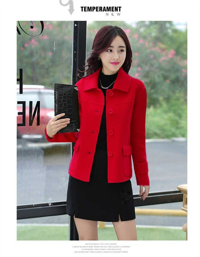 Female Woolen Coat Short Autumn 2024 Solid Color High-End Woolen Jacket Casual Single breasted Lapel Outerwearl