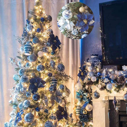 Christmas Glitter 20Pcs Christmas Tree Ornament Artificial Wedding Christmas Flowers Wreaths Wedding Ornaments (BLUE)