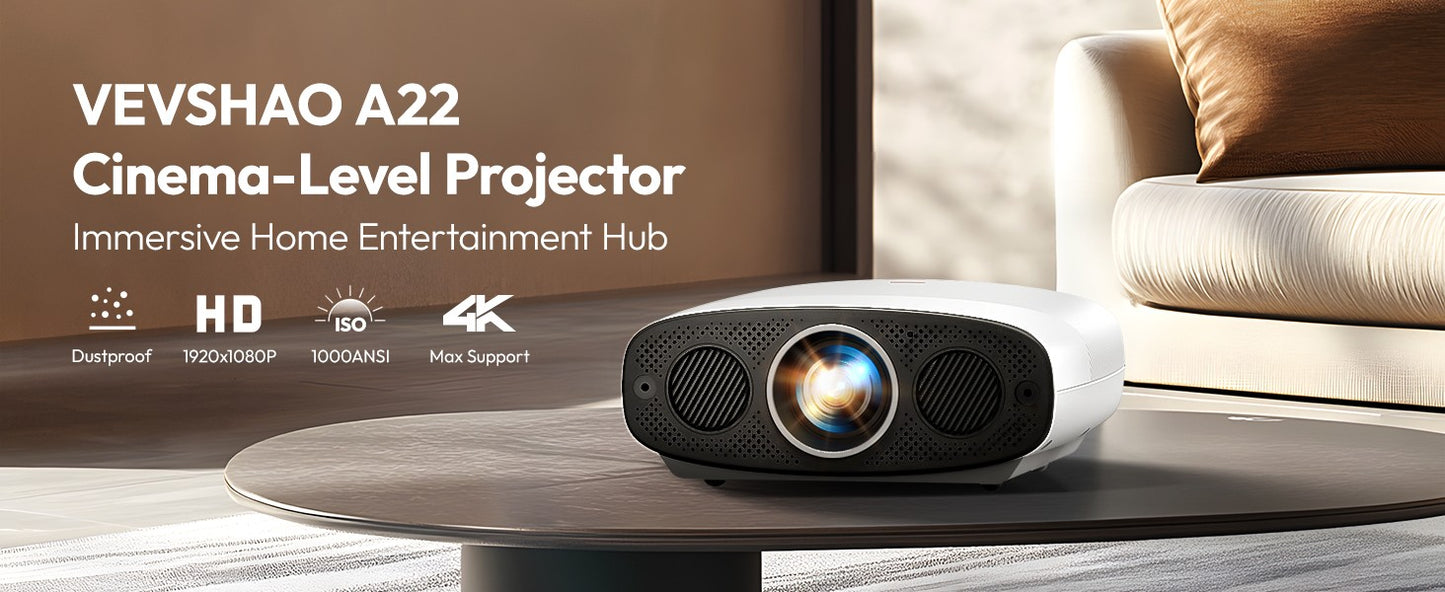 Projetor VEVSHAO A22 Full HD 1080P 4K 1000ANSI Android WiFi Foco Automático 10W*2 Projetor de Home Theater para Reuniões de Escritório e Vídeo