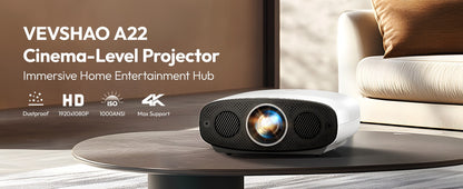 Projetor VEVSHAO A22 Full HD 1080P 4K 1000ANSI Android WiFi Foco Automático 10W*2 Projetor de Home Theater para Reuniões de Escritório e Vídeo