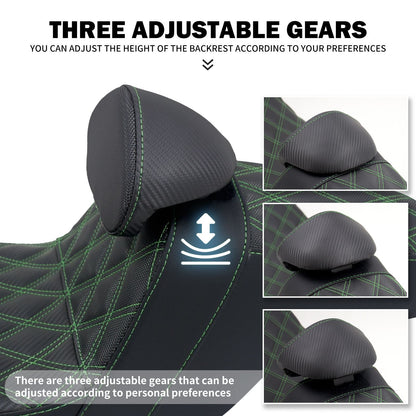 Assento 2 Lugares Moto Garupa Com Encosto Ajustável Almofada Para Harley Touring Electra Road Glide 09-23 Assento De Couro