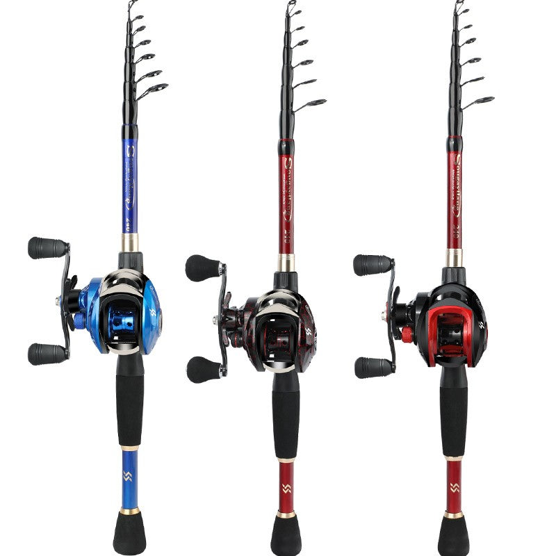 Sougayilang 1.8-2.4m Fibra de Carbono Vara de Pesca Telescópica e Molinete Combo de Alta Qualidade Vara de Pesca de Arremesso 18+1BB Conjunto de Pesca com Molinete