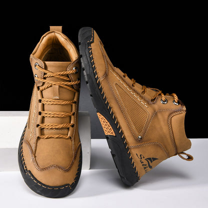 New Handmand Casual Leather Shoes Outdoor Men Boots Autumn Retro Breathable Casual Shoes Lace Up Blue Ankle Boots Winter Autumn