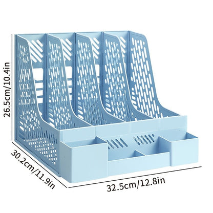 1pc Desktop File Organizer with 4 Compartments PP Material Detachable Space-Saving Office Supplies Document Sorting Storage Box
