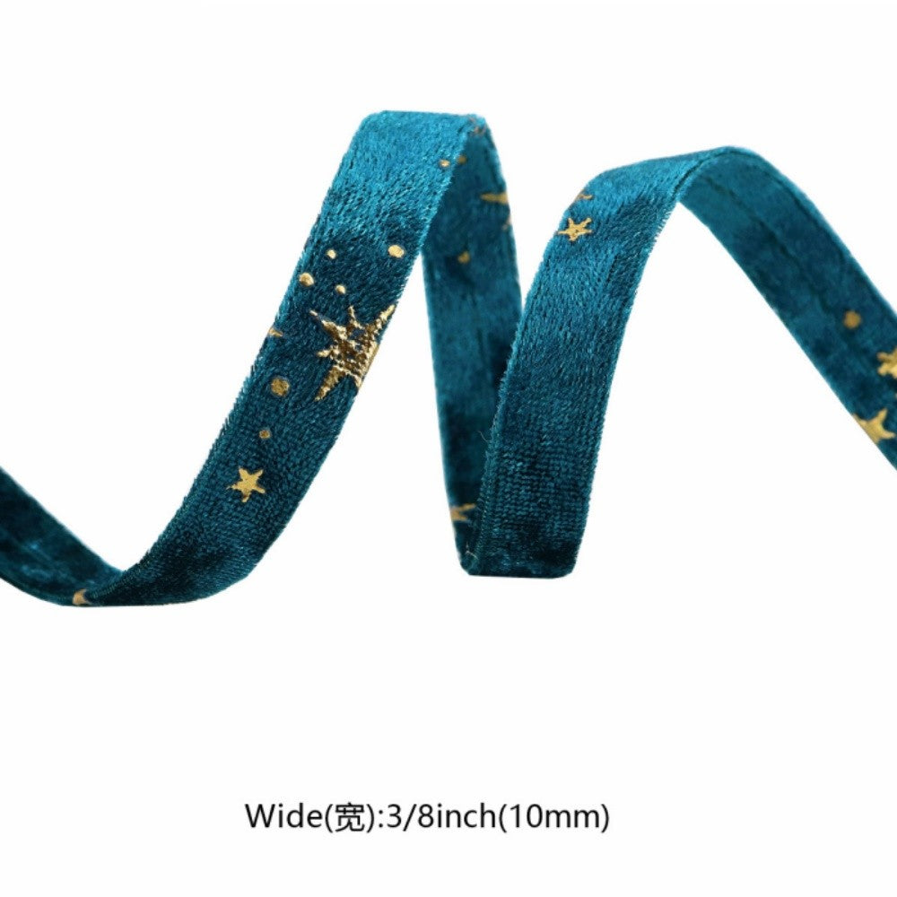 Double-sided Velvet Ribbons Hot Stamping Stars DIY Gift Wrapping Wedding Bouquet Christmas Party Supplies Decor Hair Accessories