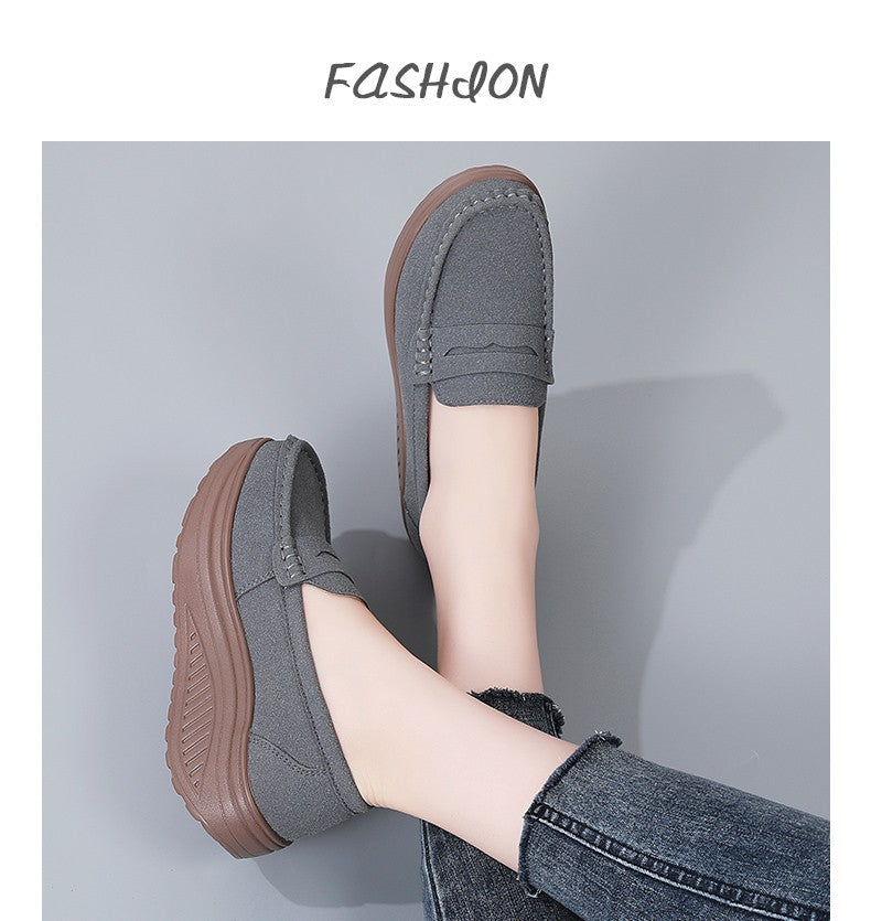 Ngouxm Women Flat Platform Loafers Ladies Elegant Suede Leather Moccasins Shoes Woman Slip On Moccasin Women's Casual Shoes
