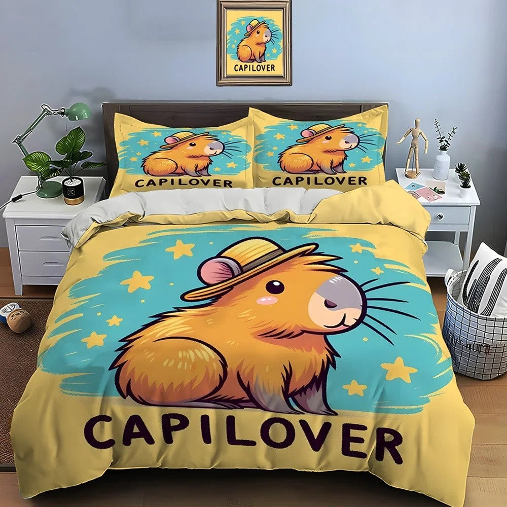 Cute Cartoon Capybara Print Bedding Set Duvet Cover 1 Duvet Cover 2 Pillowcases Adult and Children Bedding Set Christmas Gifts