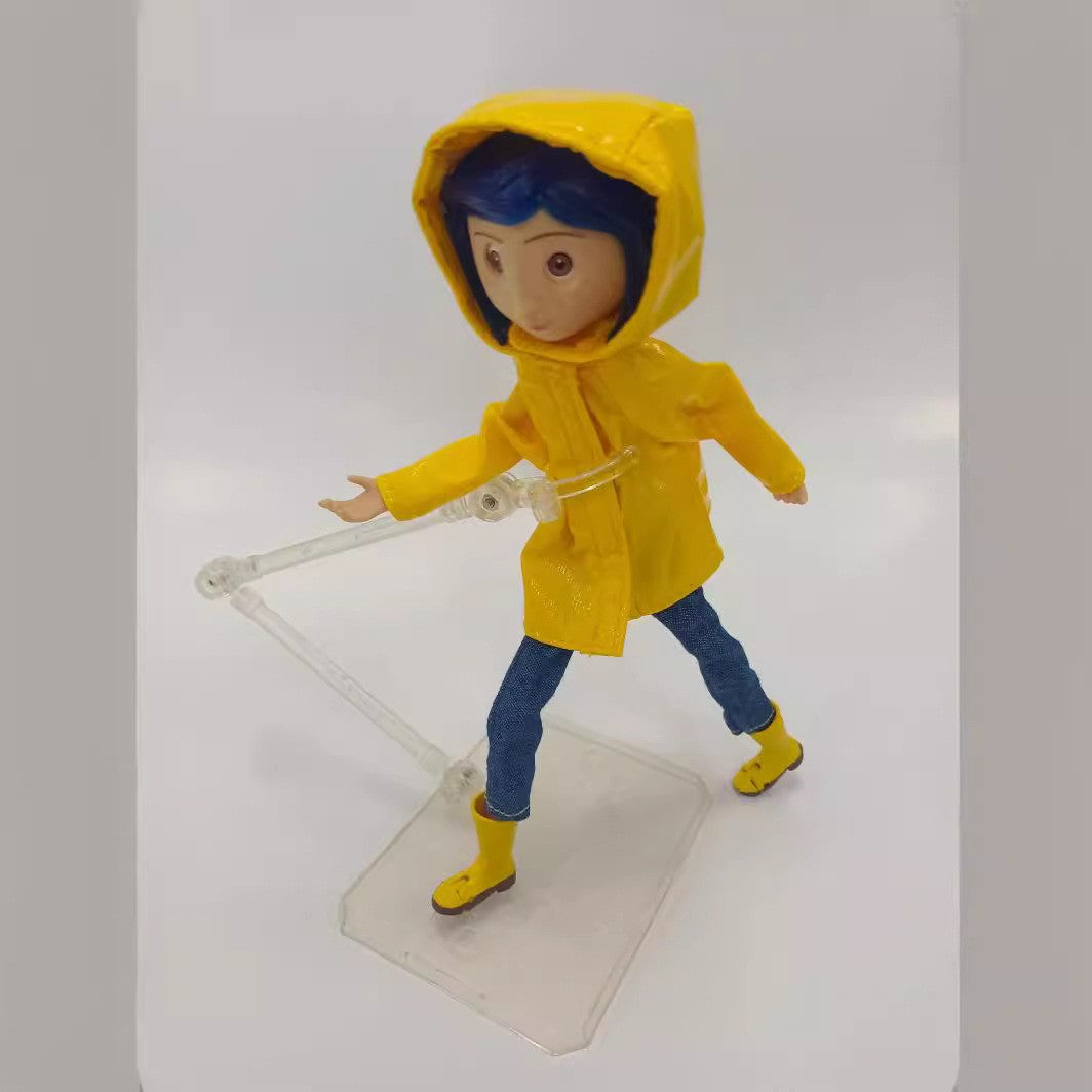 Neca Anime Coraline Doll Articulated Anime Figure Raincoat Sweater In Striped Shirt Toy La Girl Decoration Model Bithday Gifts