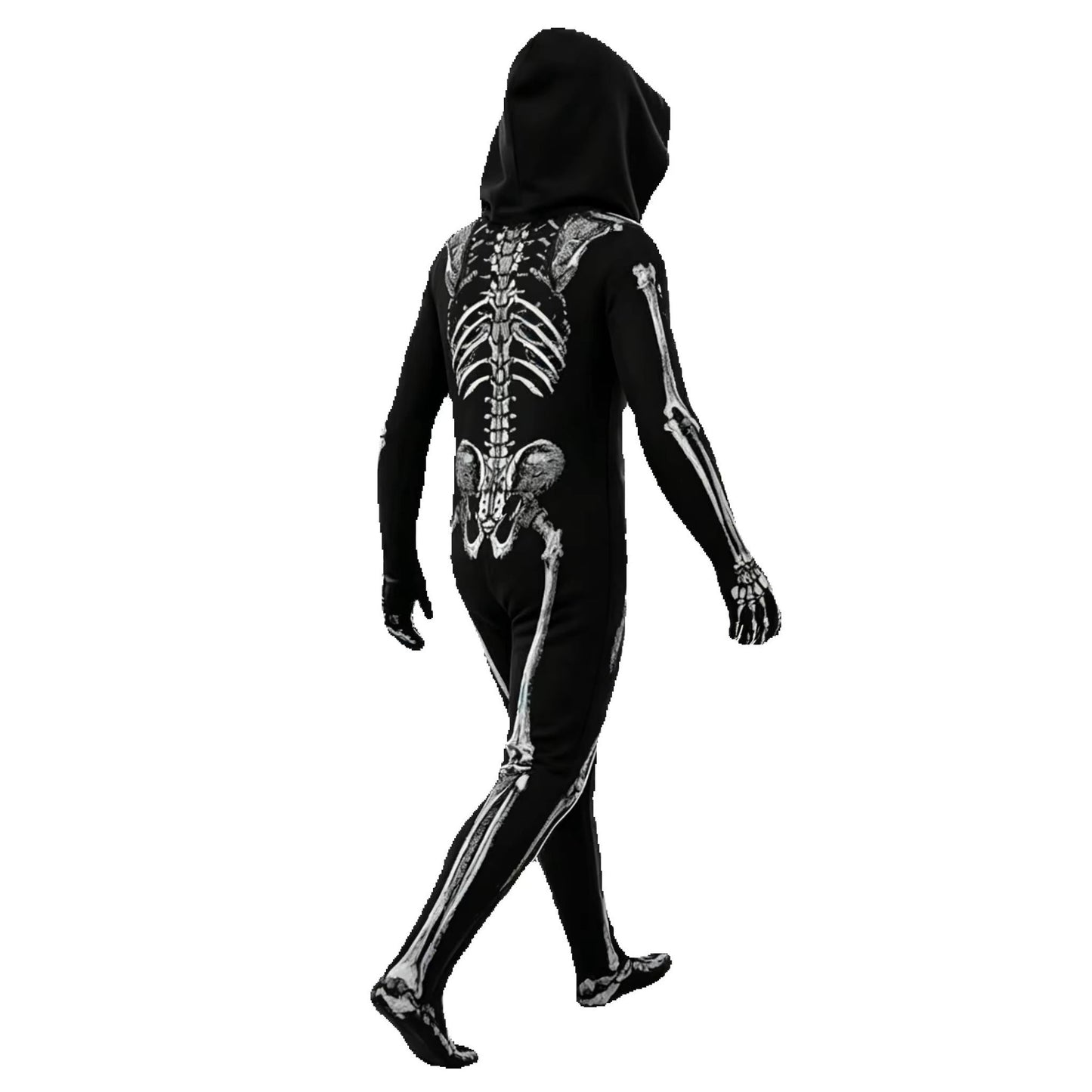 Child Skeleton Horror Hooded Costume Kids Grim Reaper Spooky Skeleton Bodysuit Jumpsuit Scary Halloween Party Role Play Costume