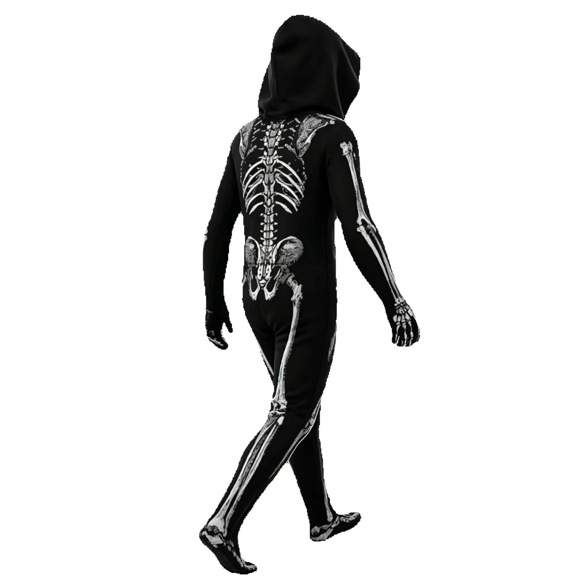 Child Skeleton Horror Hooded Costume Kids Grim Reaper Spooky Skeleton Bodysuit Jumpsuit Scary Halloween Party Role Play Costume