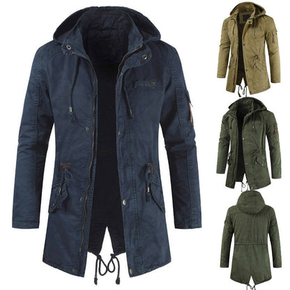 New Mens Jackets Hooded Trench Outerwear Casual Solid Outdoor Coat Military Windbreaker Fashion Windproof Jacket Mens Clothing