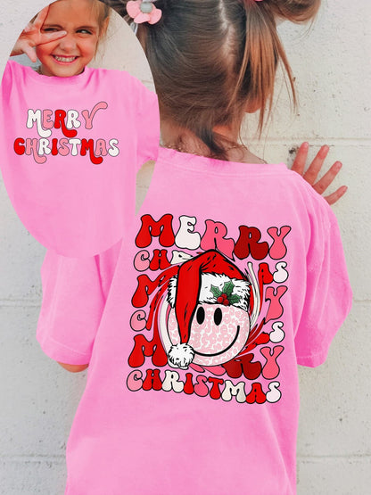 Camiseta Menina de Natal Feliz Natal Roupa Infantil de Férias Algodão Tee Top Roupa Festiva Infantil Roupa de Festa de Natal para Menina