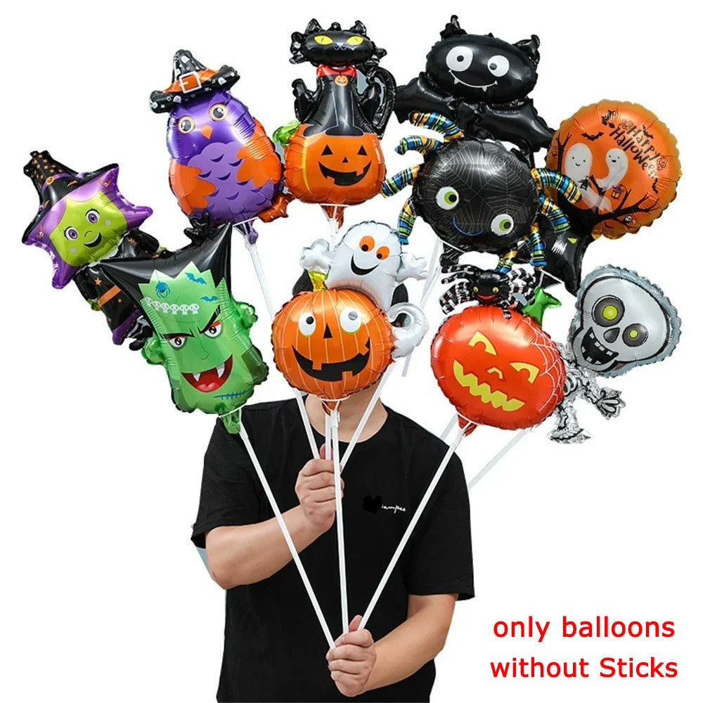 10/30/50pcs Mini Halloween Element Bat Ghost Pumpkin Spider Skull Foil Balloons Random Style Halloween Party Decoration Balloon