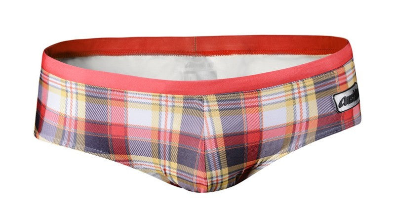 GANYANR Brand Swimming Trunks Swimwear Men Sunga Swimsuit Bikini Gay Sexy Swim Shorts Plaid Briefs Low Waist Bulge Pouch 2017