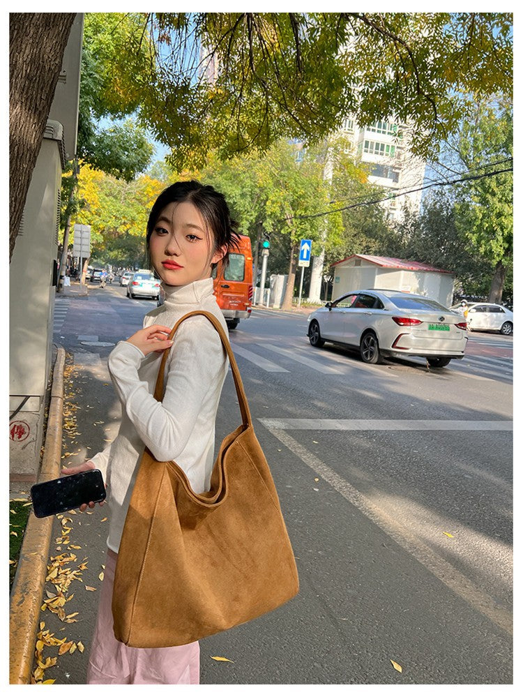 Autumn and winter new matte suede tote bag large capacity commuter casual shoulder bag fashionable versatile women's bag