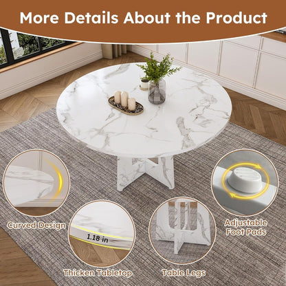 Modern 47.2 Inch Marble-Look Trestle Base Dining Table for 4-6 Seating