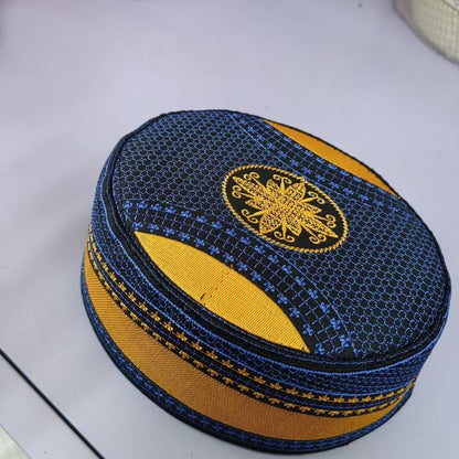 Muslim Wedding Hats Men Embroidered Flat Tops Eid Ramadam Prayer Ethnic Cultural Islamic Hat Gift Bonnet Turky Blue Gold Caps
