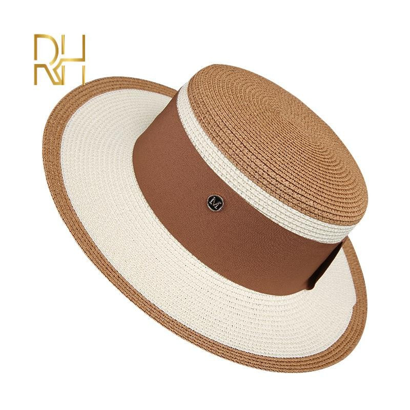 Chapéu de Palha Plano Hepburn Estilo Celebridade Francesa Fragrância Combinando Cores Top Feminino Quebra-sol Protetor Solar Férias Viagem