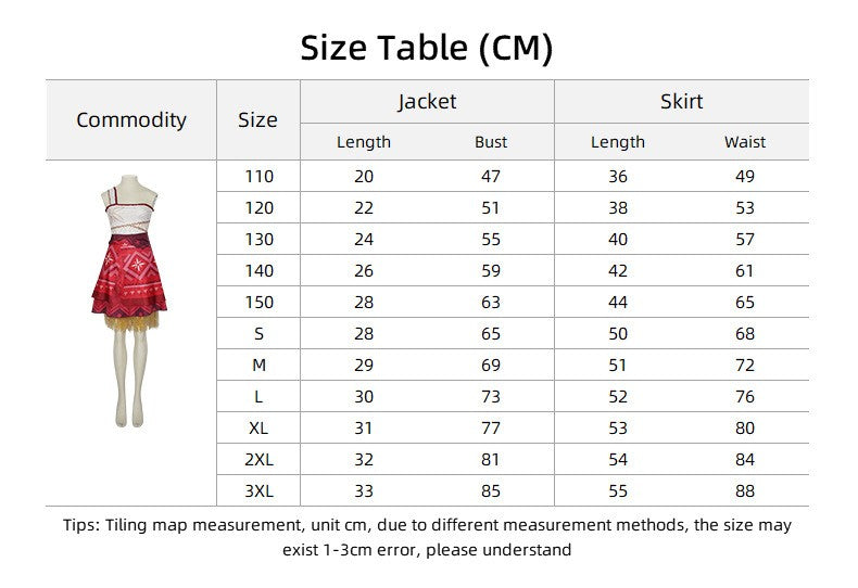 Family Matching Moana Costume Set, Adult  Kids Polynesian Princess Dress with Fringe, Halloween Carnival Party Cosplay Outfit