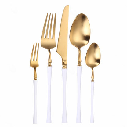 Conjunto de Talheres Matte Dourado Garfos Colheres Facas Conjunto de Talheres Aço Inoxidável Dourado Prata com Garfo de Bolo