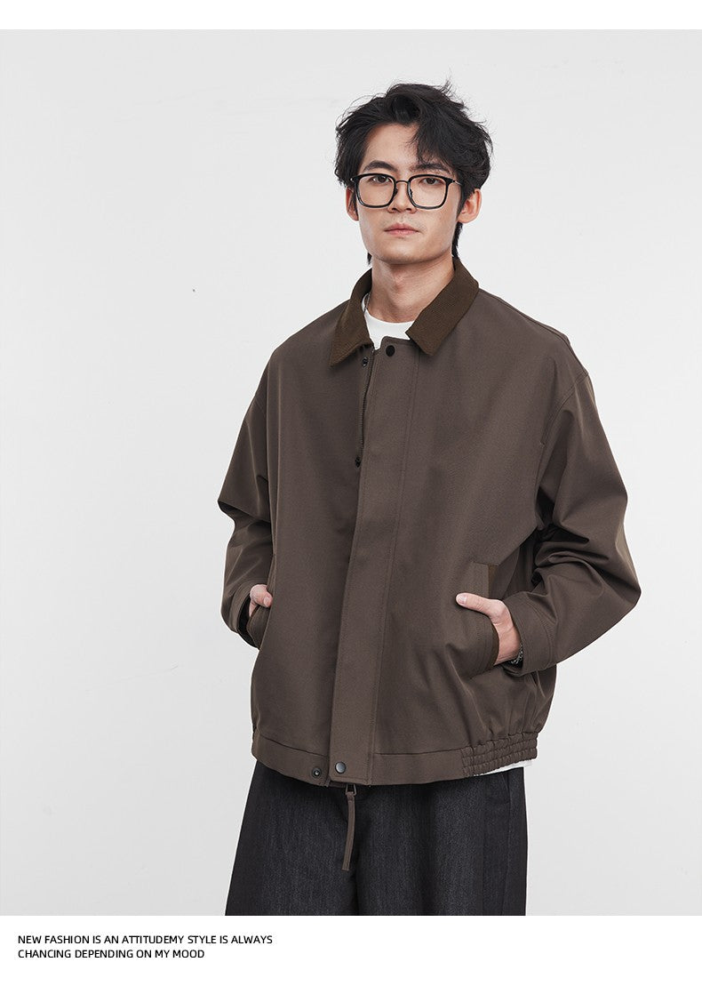 American Retro Men's Fashion Jacket 2025 Spring and Autumn New Loose Solid Color Lapel Workwear Top Men's Jacket