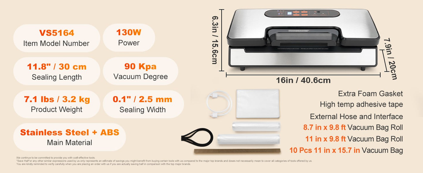 Seladora a Vácuo SucceBuy 90Kpa 130W para Alimentos com 10 Sacos a Vácuo Grátis para Cozinha Doméstica