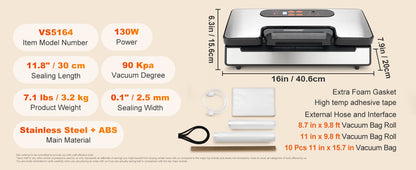 Seladora a Vácuo SucceBuy 90Kpa 130W para Alimentos com 10 Sacos a Vácuo Grátis para Cozinha Doméstica