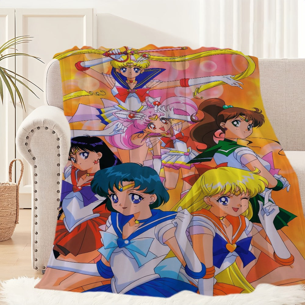 Anime S-Sailor M-Moon Girl Blanket Plush Nap Sofa rug for Living Room Warm Office Bedroom Birthday Home Travel Kid Gifts