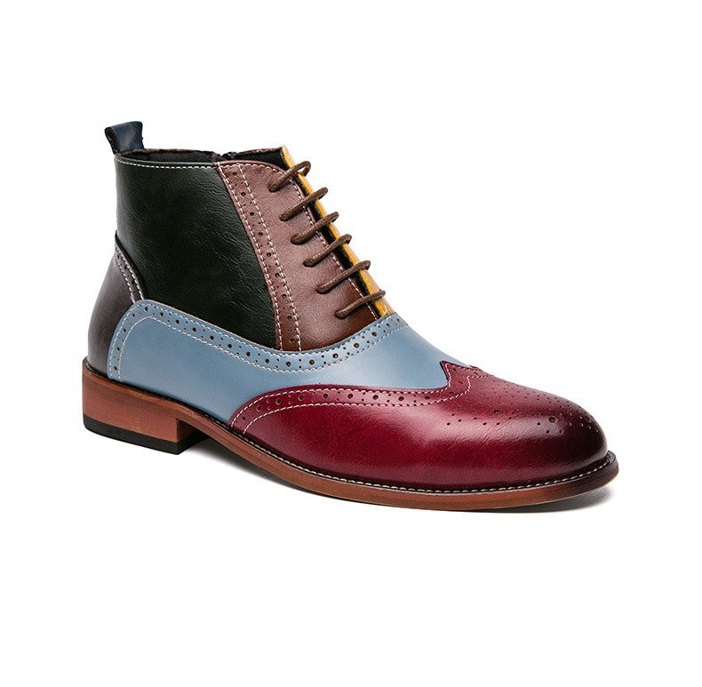 Luxury Fashion Men Leather Boots Flats British Style Sharp Pointed Color Matching Men Shoes Mens Slip-on Outdoor Flats Size 48