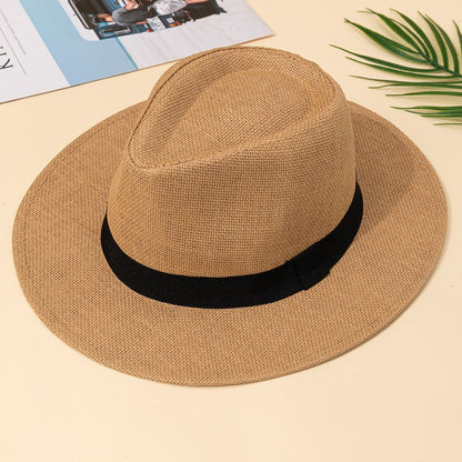 Hat, male, summer vacation, beach hat, English style, wide brimmed sun hat, sun shading hat, Panama straw hat, female