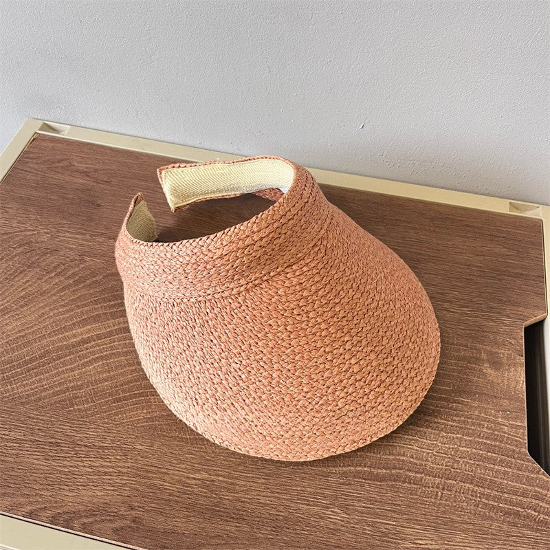 Chapéu de Sol Feminino USPOP de Verão com Aba Grande, Estilo Tiara de Ráfia, Casual e Aberto, para Praia