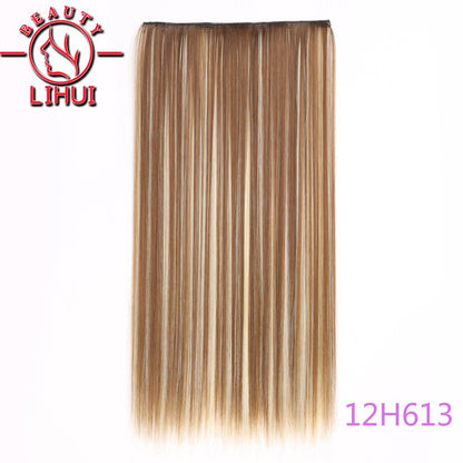 Extensões de cabelo sintéticas com clipe, longas e lisas, com 5 clipes em uma única peça, extensões de cabelo multicoloridas LIHUI
