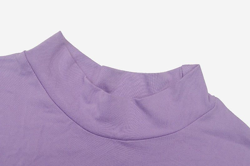 New Dresses 2025 Woman Fashion Summer High-neck Purple Long-sleeved Pleated Tie-up Dress Skirt Women's Clothing