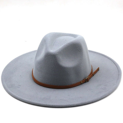 9.5cm Wide Brim Fedora Hats with Brown Belt Autumn Winter Women Party Top Hat Men Jazz Retro Cowboy Felt Cap Panama Sun Hat