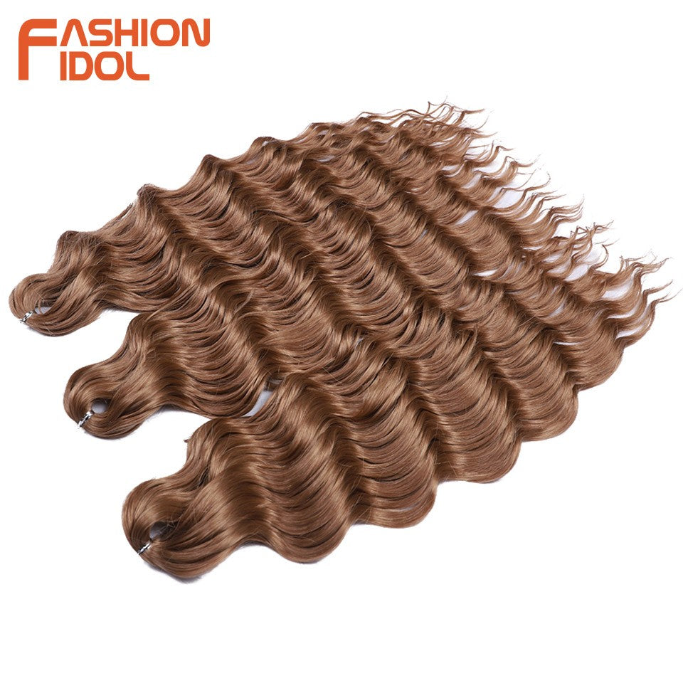 FASHION IDOL Cabelo de Crochê Torção Laranja Extensões de Cabelo Trançado de Onda Profunda Sintética Cabelo Onda de Água 24 Polegadas Fibra Resistente ao Calor