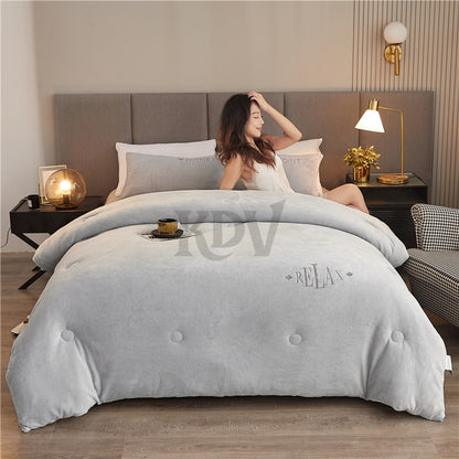 Double Sided Milk Velvet Winter Comforter Thickened Warm Double Layer Flannel King Size Quilts for Bed Solid Soft Plush Duvets